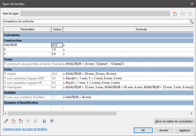 types de famille dans Revit