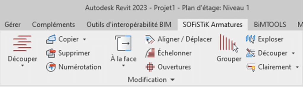 2. Les outils de modification du ferraillage (placé au préalable avec Revit Structure)