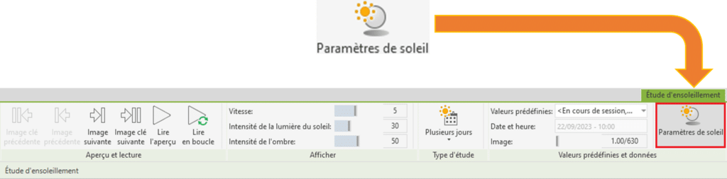 bouton paramètres de soleil
