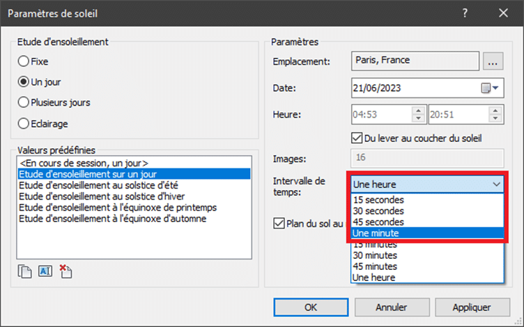 revit paramètres de soleil fenetre